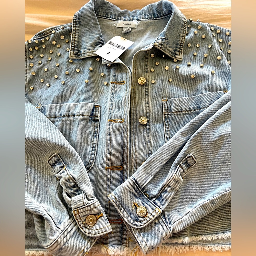 Faux gem denim jacket forever 21